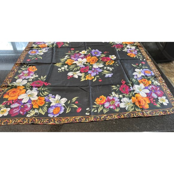 Vtg Scarf GOLDEN DRAGON 100% Silk  Handmade Black Floral Design in Multicolor - Picture 2 of 9